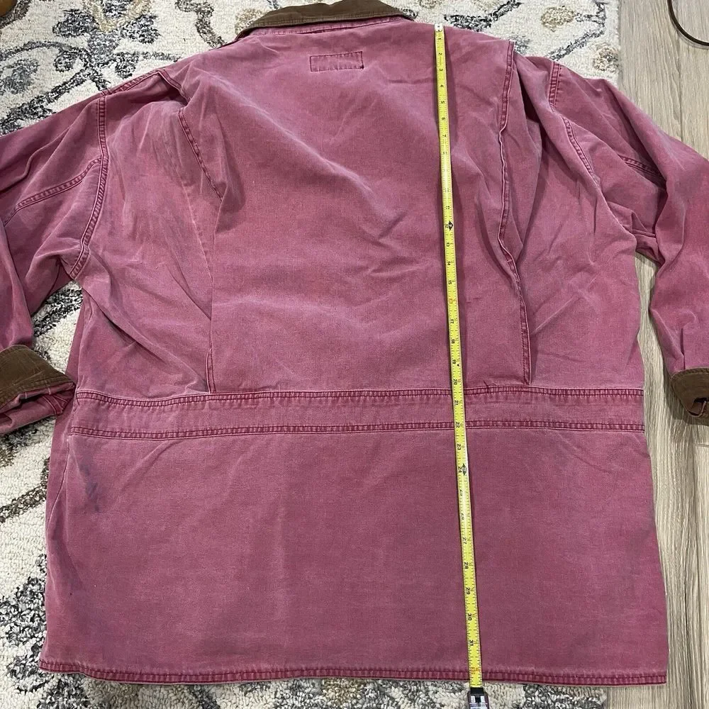VTG Eddie Bauer Barn‎ Chore Work Coat Jacket Size 2XL XXL Red Sun Faded Corduroy